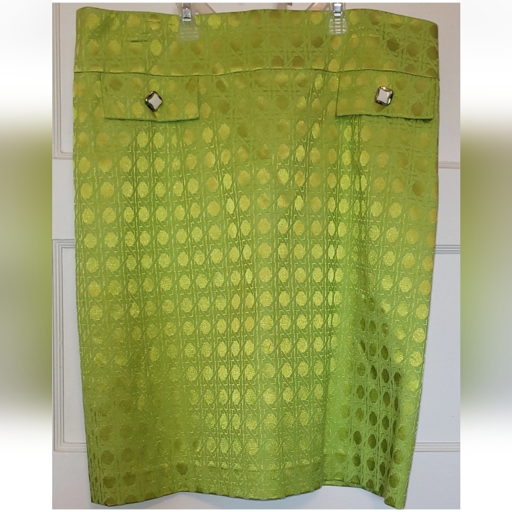 Antonio Melani A Line Midi Skirt Y2K Size 12 Lime Green~Dressy~22 Inch Long